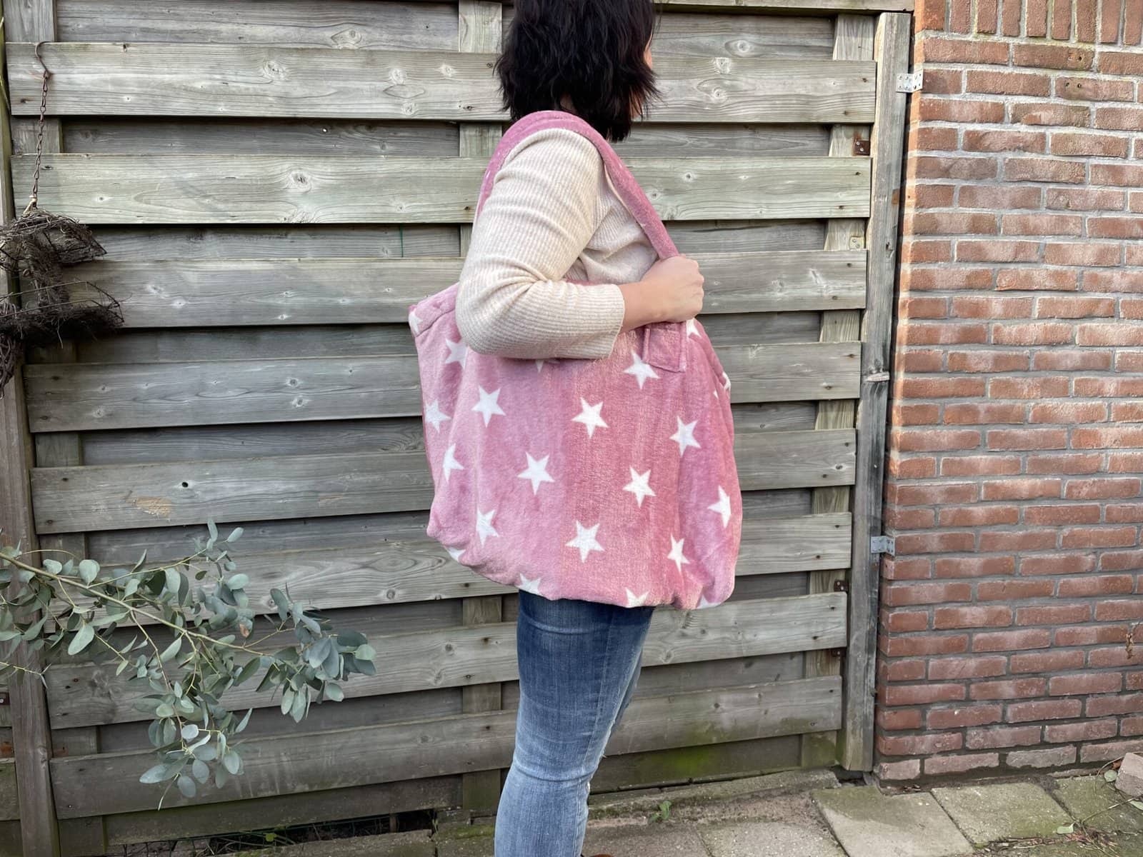 Betreffende Overwinnen Onderzoek het XL-tas fluffy fleece "sterren roze" | Shopper | Oversized draagtas