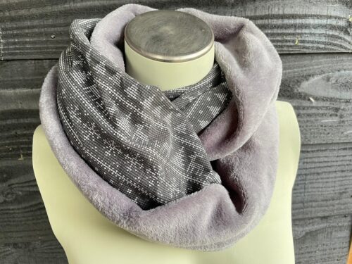 Col sjaal fleece, warme wikkelsjaal, handgemaakt, gemaakt bij ons, print tricot, katoen, grijs, winters