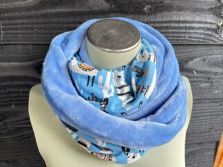 Col sjaal fleece, warme wikkelsjaal, handgemaakt, gemaakt bij ons, print tricot, katoen, lama blauw wit